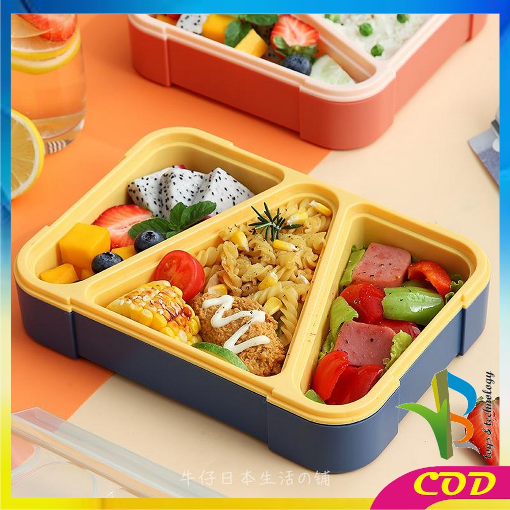 RB-C698 Kotak Bento BPA FREE Tempat Makan Set Sendok 3 Sekat Anti Tumpah / Tempat Bekal Sekat Segitiga Set Lunch Box Portable