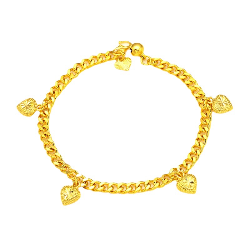 Goldkingdom Perhiasan Fashion Emas Asli Kadar 375 Bangkok Aksesoris Ready Stock Wanita Pipih 5mm Gelang S Kancing Hati Kecil Tali Tangan Minimalis