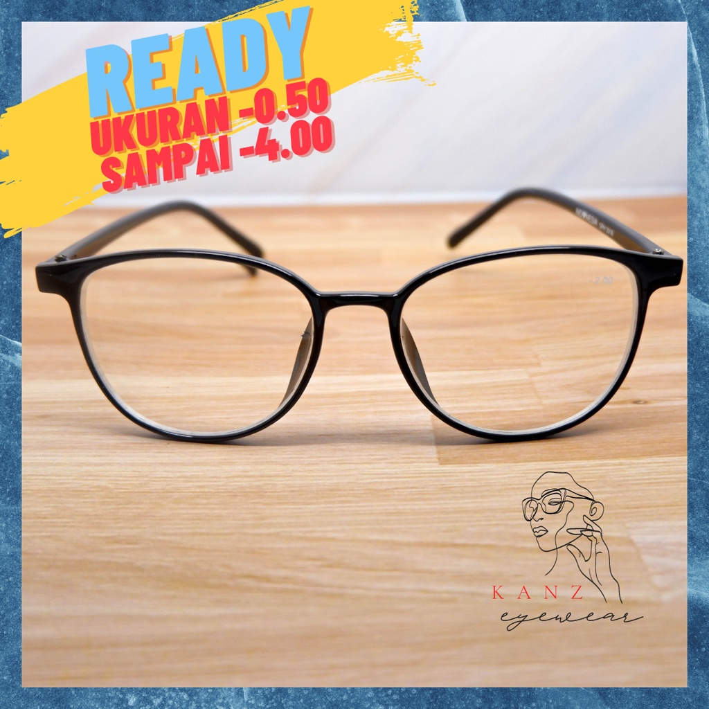Kacamata Cat Eye Minus Wanita Pria Frame Bulat Besar Tipis Retro Kekinian Sporty