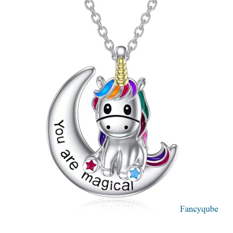 Baru925 Sterling Silver Woman's Stylish Personality Necklace Kalung Berlian Mewah Kalung Unicorn Kristal