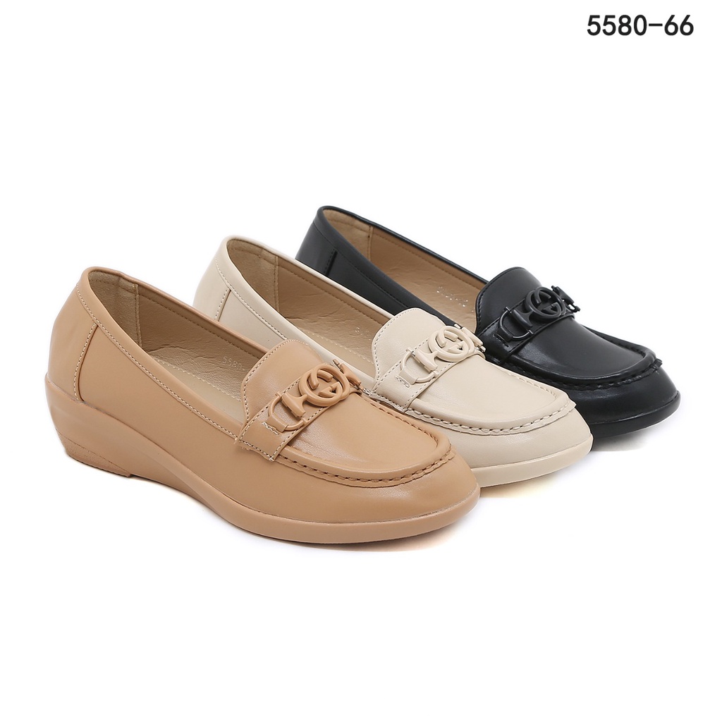 GC Leather Double-G Logo Wedges Shoes 5580-66