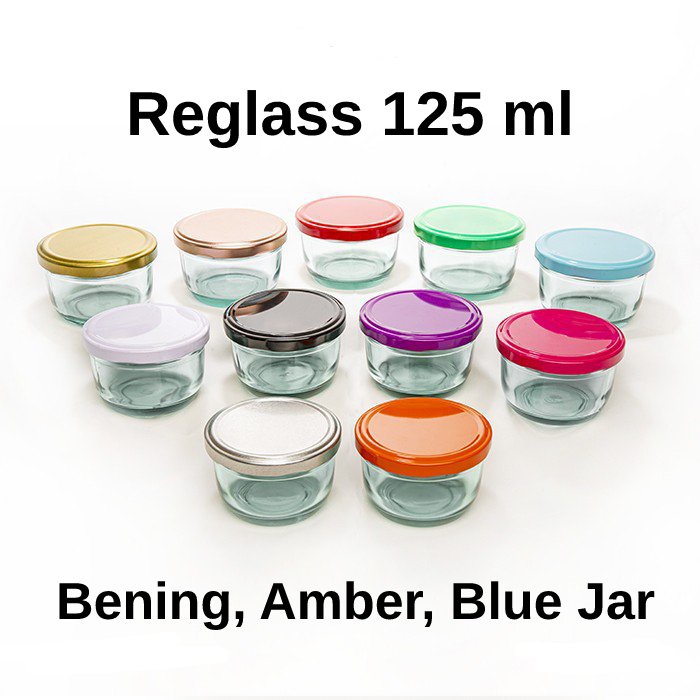 Toples Jar Kaca & Tutup Seng Serbaguna 125 ml cc Daur Ulang ReGlass Bening Biru Amber Coklat