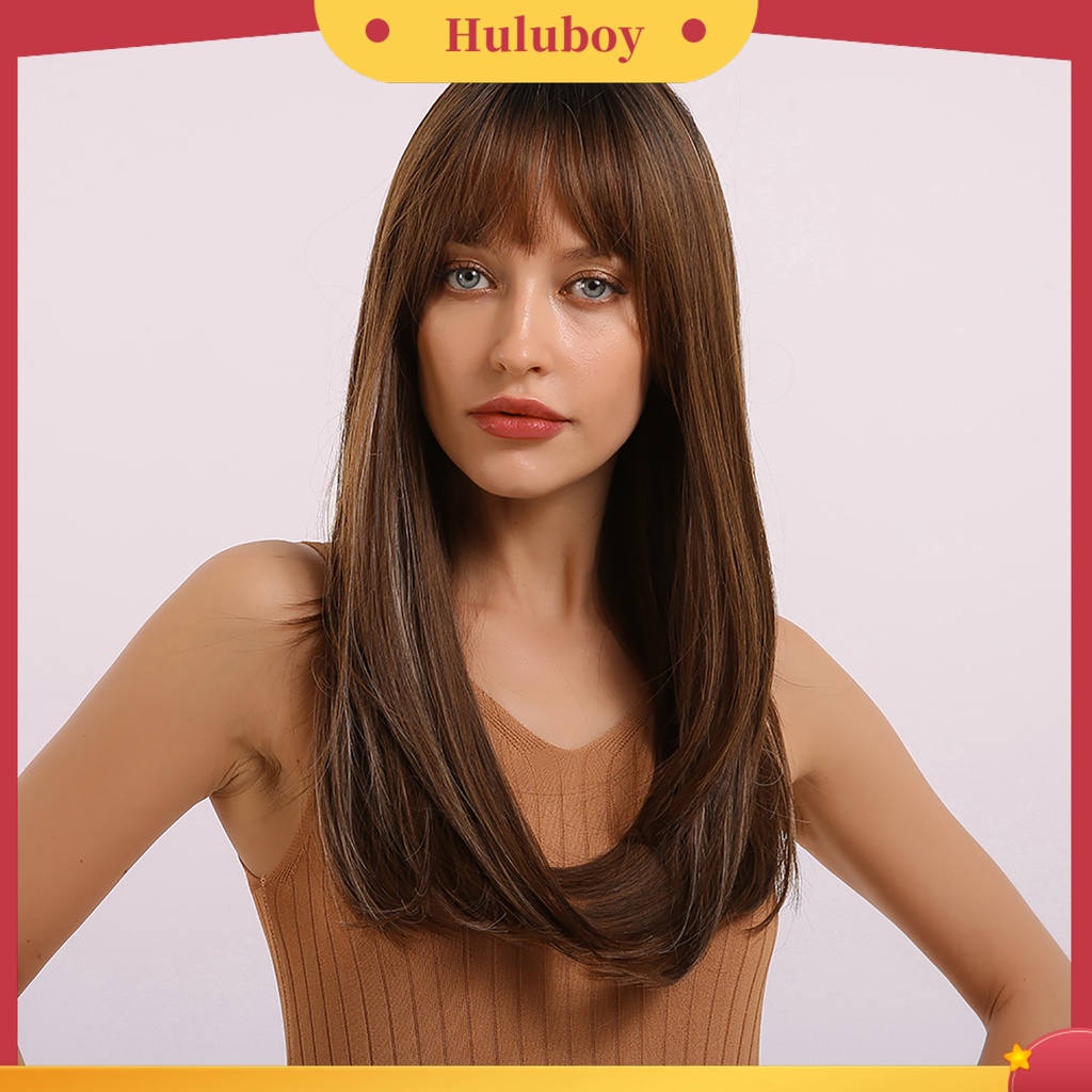 Wig Rambut Panjang Lurus Dengan Poni Untuk Wanita