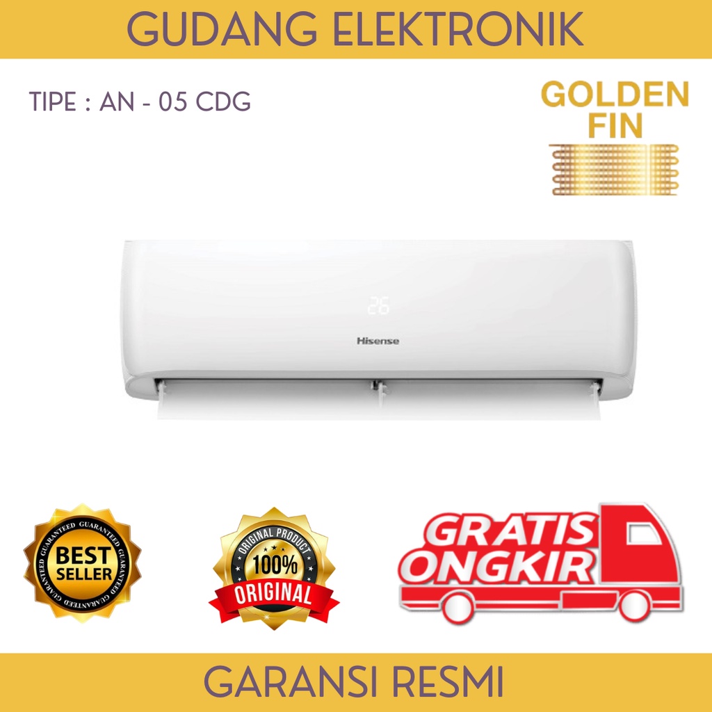AC HISENSE 1/2PK - AN 05CDG | R32 | GOLD FIN + PASANG - FREE ONGKIR SERANG KOTA