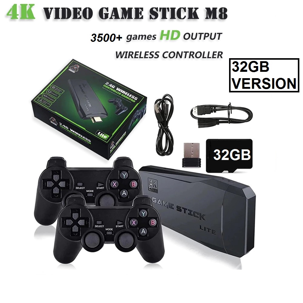 AKN88 - M8 32GB - Retro Game Console Stick 4K UHD - Built-in 3500 Plus Games