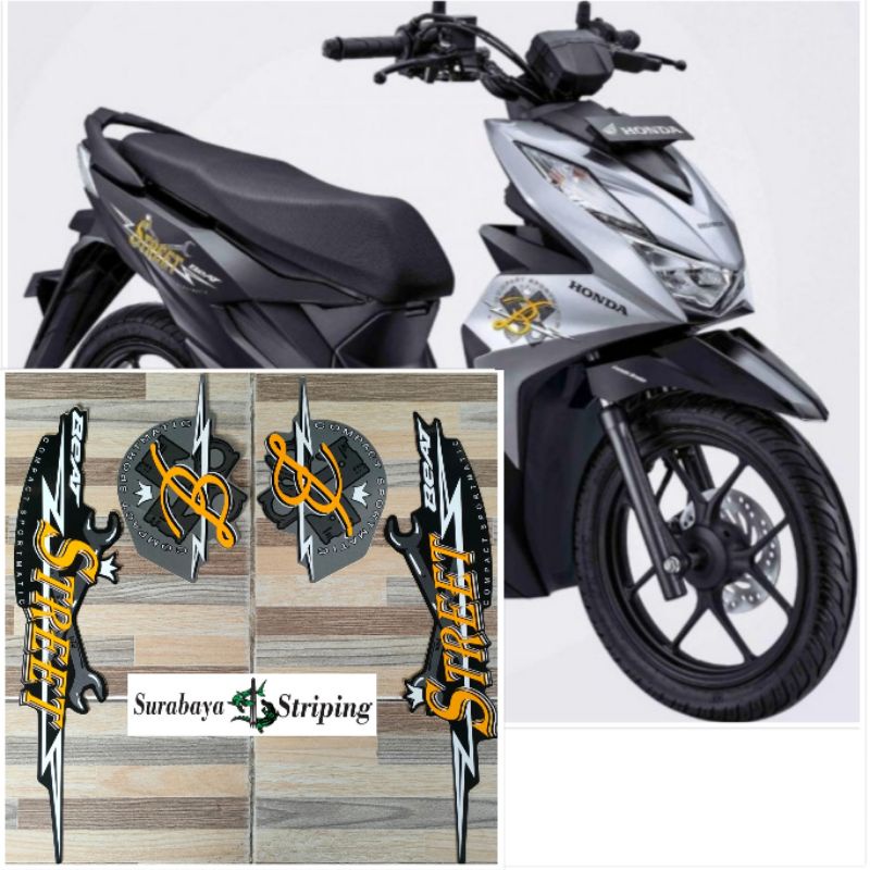 striping sticker Honda Beat Street silver hitam tahun 2020 2021