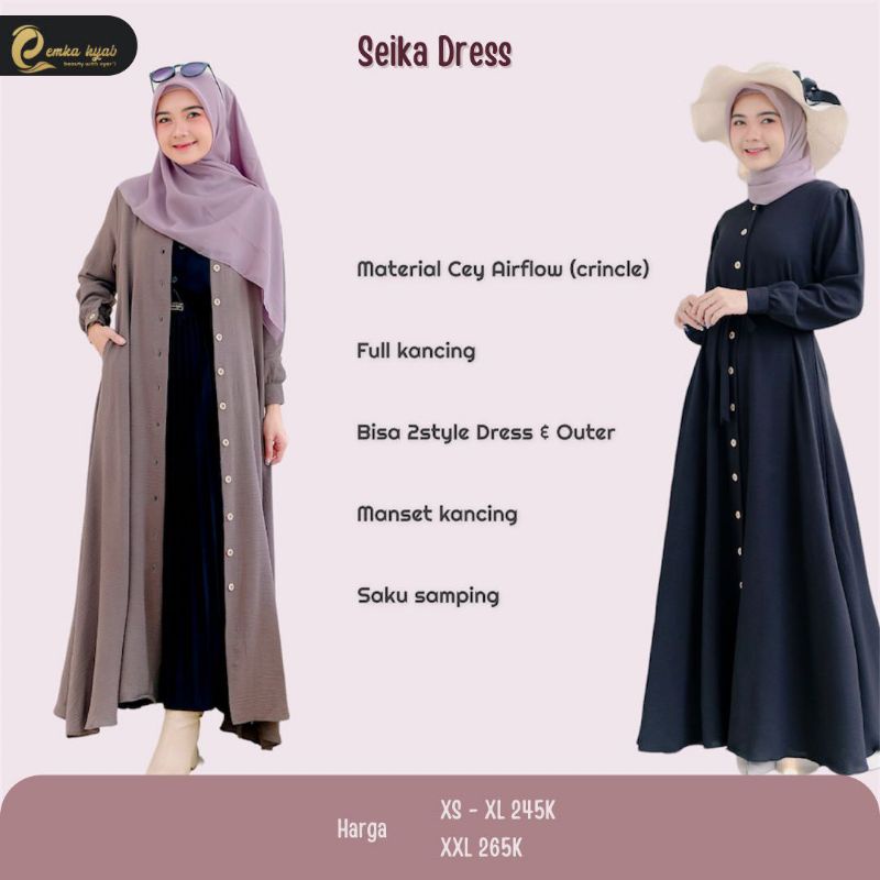 EMKA HIJAB READY Gamis Seika Dress Original by Emka Hijab Original GAMIS CRINKLE OUTER