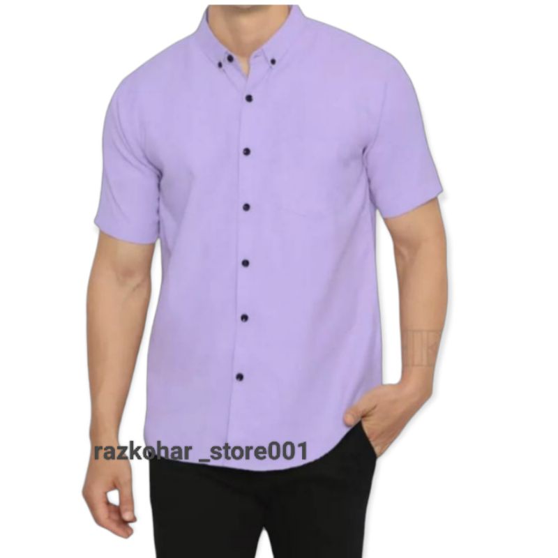 Kemeja Pria Polos Lengan Pendek Kemeja  Kemeja Warna Lilac Kemeja Kasual