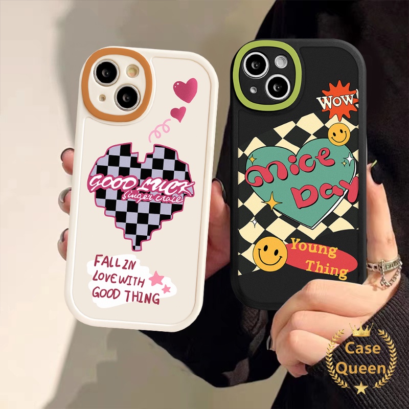 Couple Smile Love Hati Chessboard Casing Redmi Note10 8 11 9 Plus 10s 9s 11s 8Pro Redmi 12C A1 9 10 9T 10A 9A 10C 9C NFC Mi 12 11 Lite 11T Pro PO CO M3 X3 NFC Soft Casing TPU