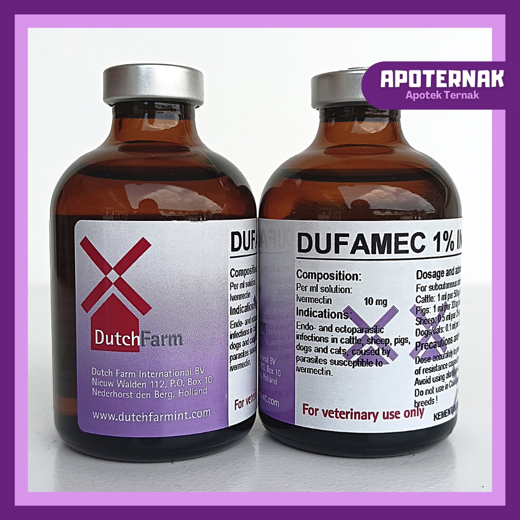 DUFAMEC 1% Injeksi 50 mL | Obat Scabies Gudig Kutu dan Cacing Pada Sapi Kambing Domba dan Babi | DutchFarm