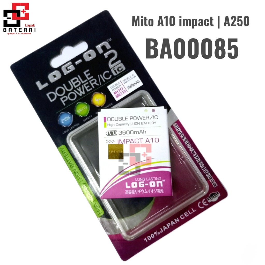 LOG - ON Baterai Mito A10 Impact | A250 BA00085 Double IC Protection Battery Batre