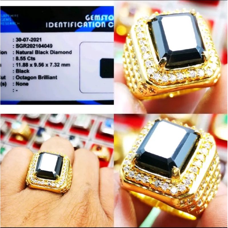 CINCIN BATU PERMATA BLACK DIAMOND OCTAGON MEMO SGR LAB