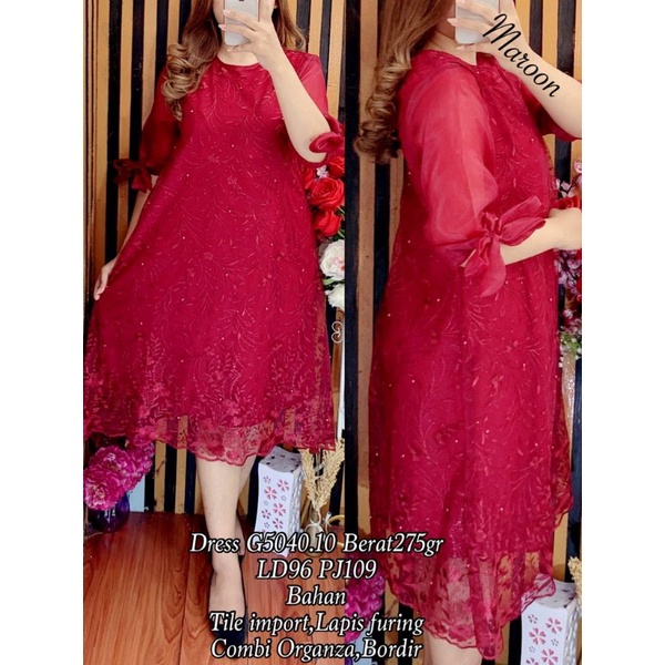 DRES G5040 10 UNGU TILE IMPORT FURING BORDIR COMBI ORGANZA