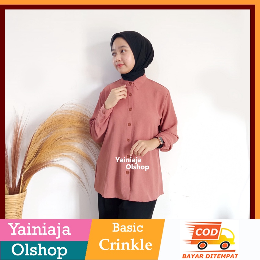 Kemeja basic Crinkle Wanita Polos / Atasan Outfit Wanita