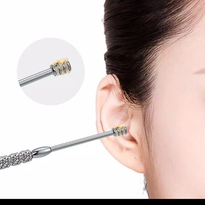 HC ALAT PEMBERSIH KOTORAN TELINGA KOREK KUPING STAINLESS EAR CLEANER KOTORAN SET ISI 5 ANTI KARAT WAX BESI