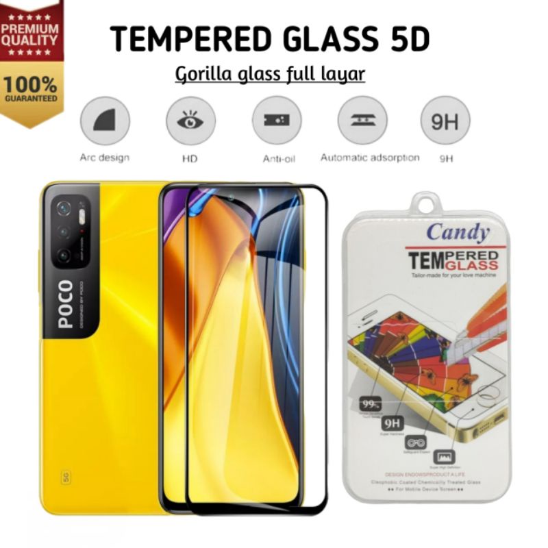 Gorilla Glass 5D Xiaomi Poco M3 M3 Pro M4 Pro 4G / 5G Tempered Glass Full Cover Layar Anti Gores Kac