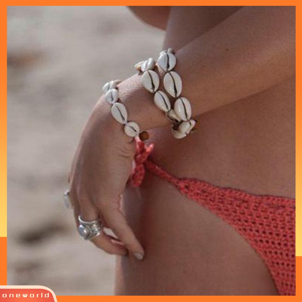 [WONE] Bohemian Cowrie Shell Pesona Anyaman Gelang Wanita Adjustable Bangle Perhiasan Hadiah