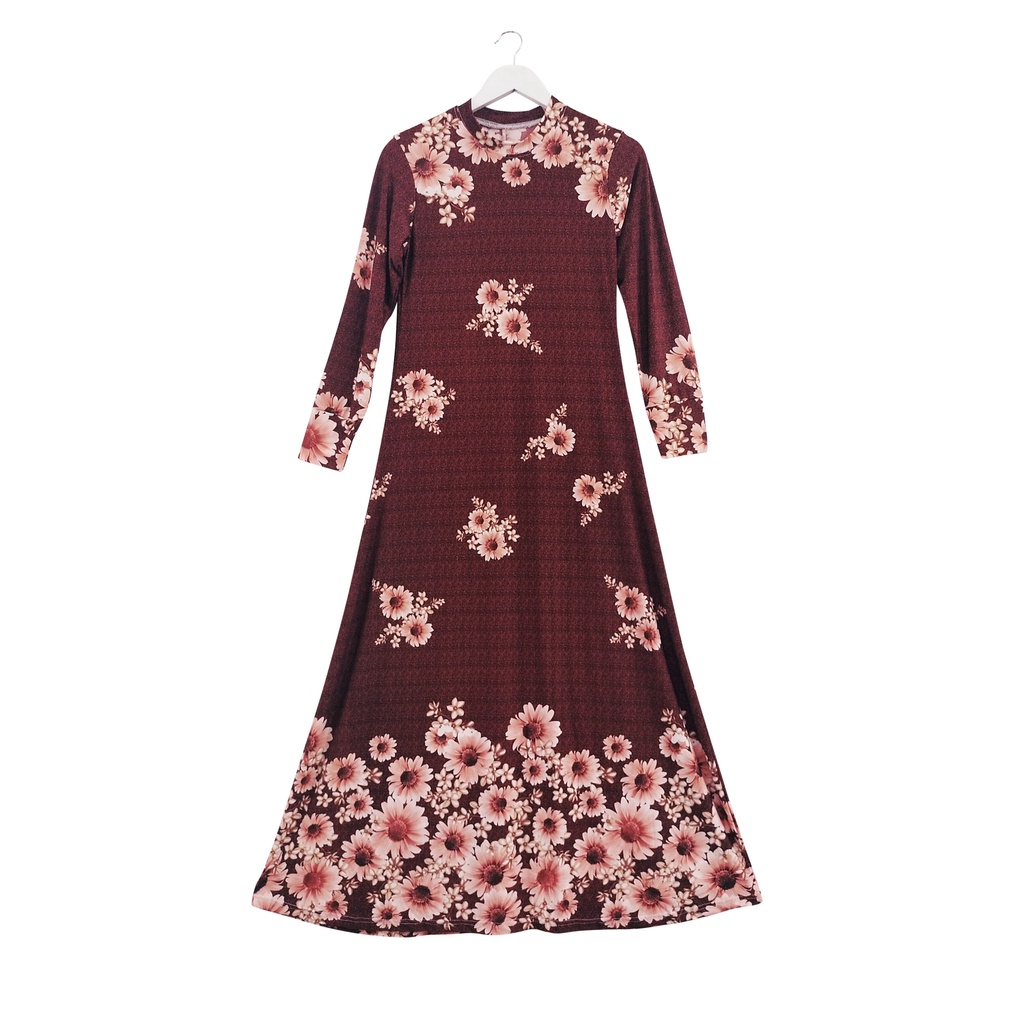 Udlia Gamis Jersey Gamis Motif Flowery Dress Brick