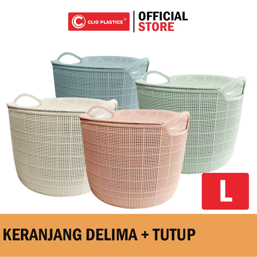 (1DUS) CLIO Storage Basket Delima L + Tutup Motif Anyaman - Keranjang Serbaguna //keranjang loundry 