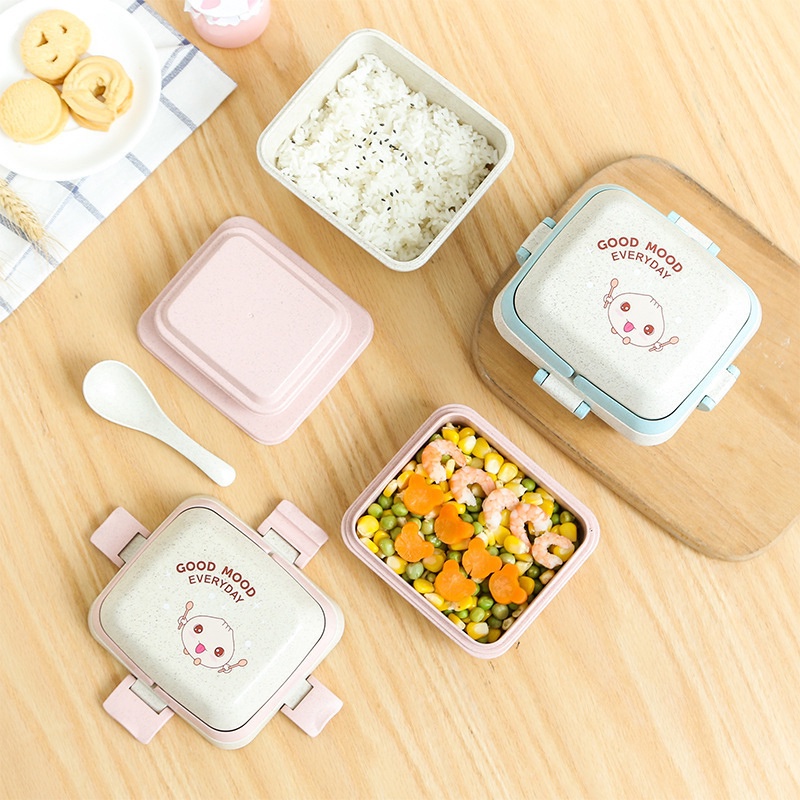 Lunch Box Set Kotak Tempat ​Makan Bekal Free Sendok Material Microwavable Anti Tumpah