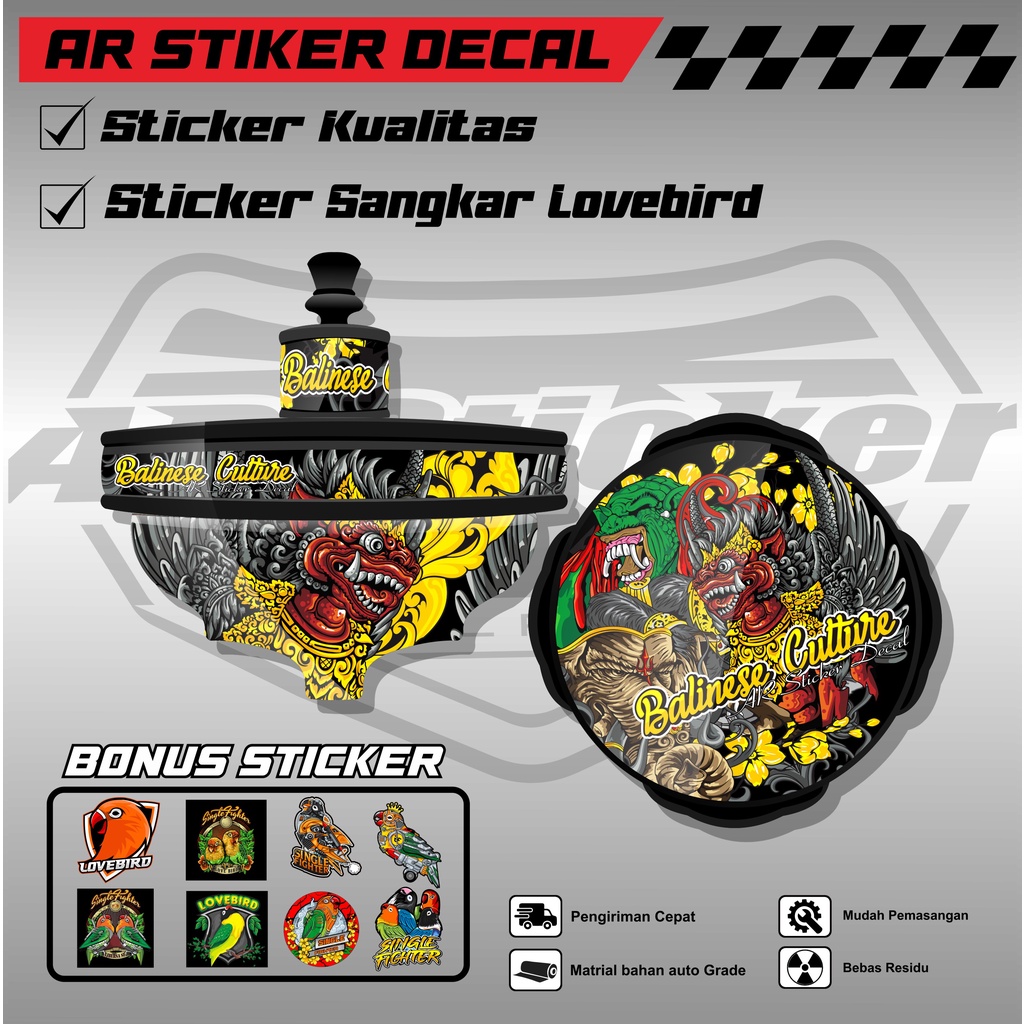 Stiker Tebok Lovebird Motif Barong Bali - Sticker Decal Sangkar Burung Love bird Tipe BATMAN AR-006