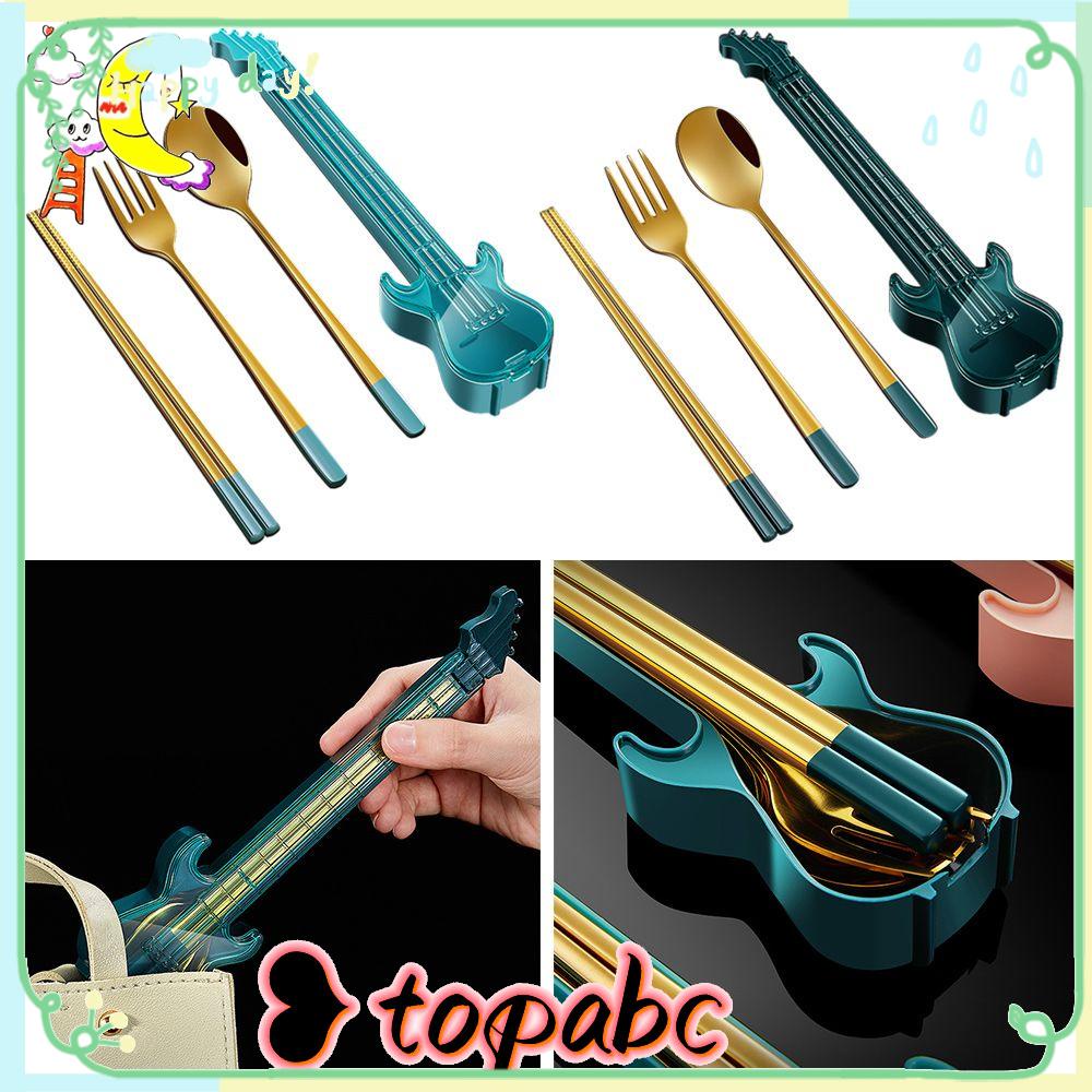 Top 3Pcs Cutlery Set Portable Perlengkapan Dapur Set Peralatan Makan Dengan Kotak Gitar