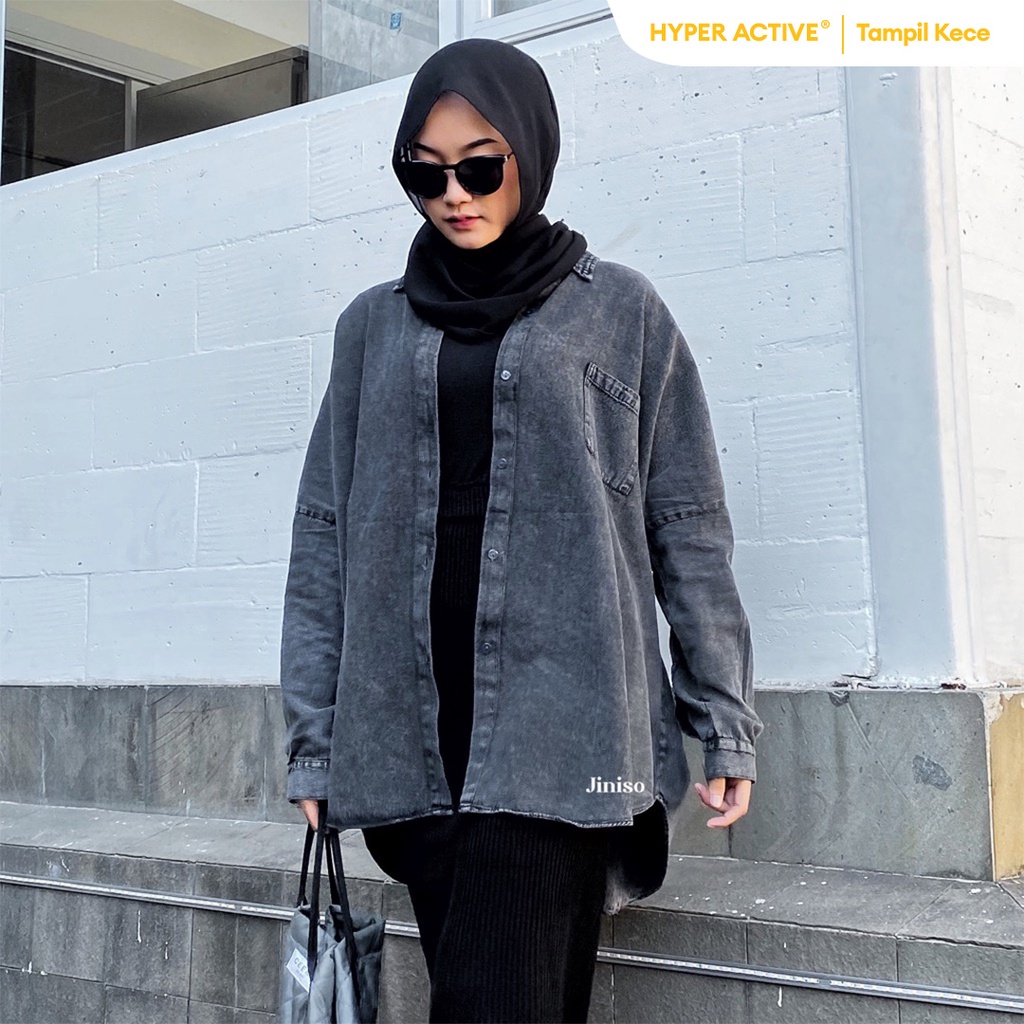 JINISO - Kemeja Denim Oversize Unisex HYPER ACTIVE