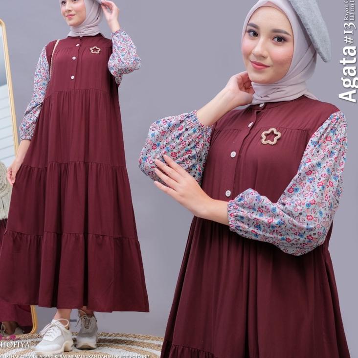AGATA SQUARE NEW SERIES MIDI DRESS GAMIS RAYON POLOS WANITA FORMAL CASUAL FASHION BUSANA MUSLIM MODE
