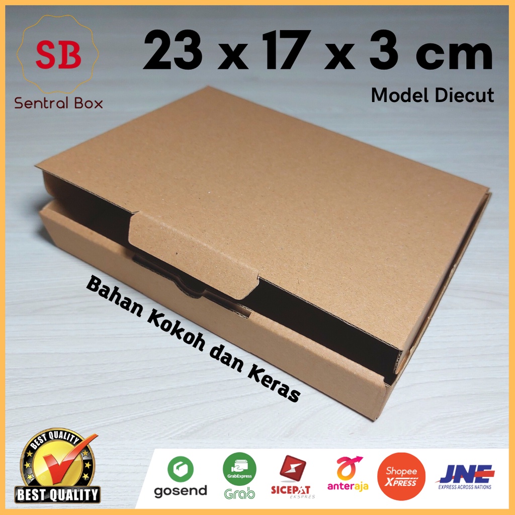 

( Min.order 5 pcs ) Kardus 23 x 17 x 3 cm..... Die Cut ( untuk pembelian di atas 10 pcs harga lebih murah )