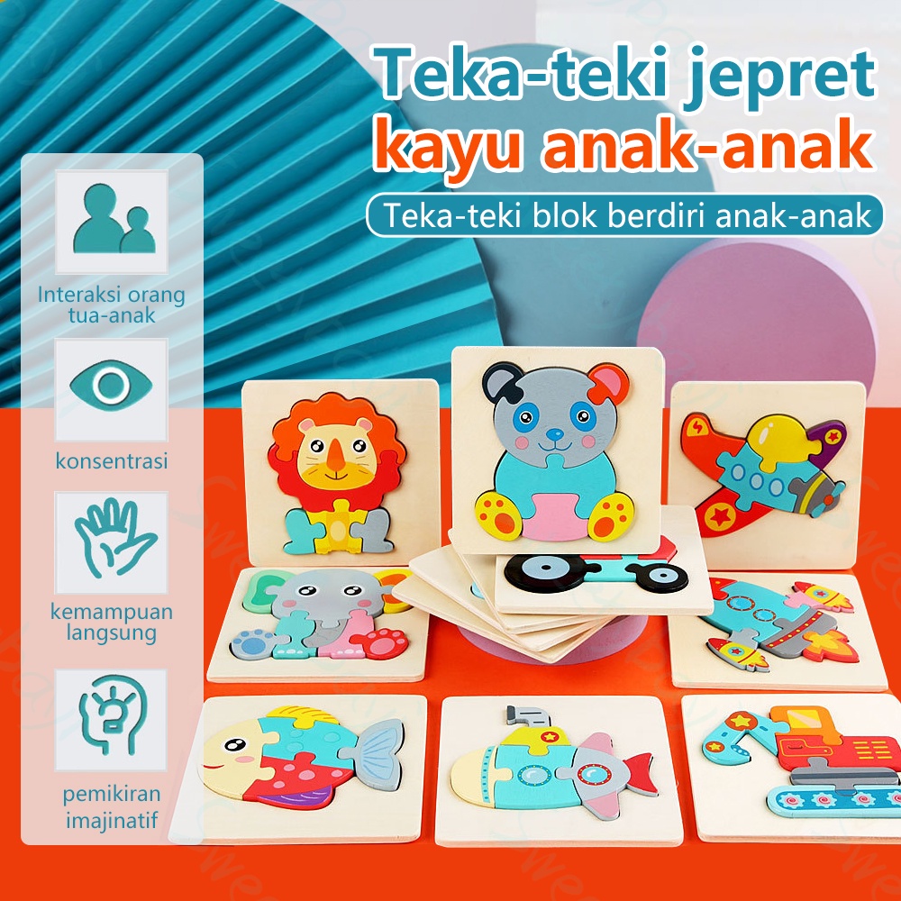 Sweetybayi 3D Puzzle Jigsaw /puzzle kayu gambar hewan dan kendaraan lucu mainan bayi