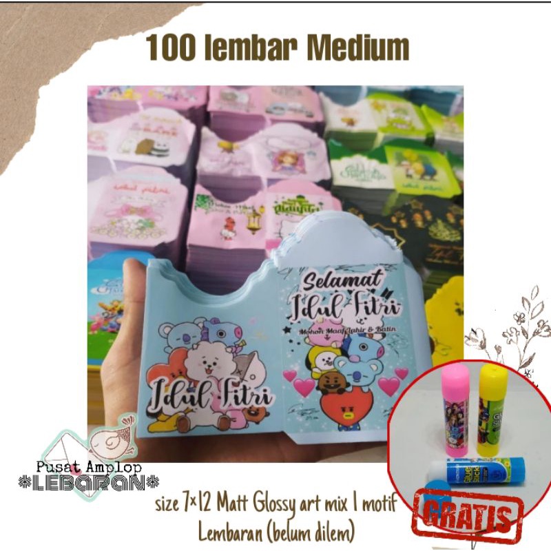 

100 lembar Amplop lebaran medium karakter BONUS LEM