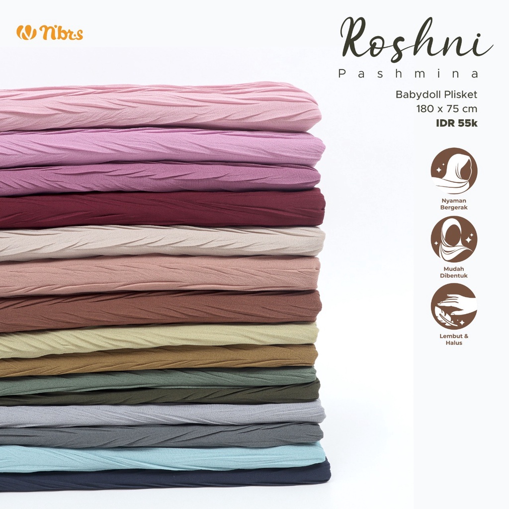NIBRAS HIJAB ROSHNI PASHMINA BAHAN BABYDOLL PLISKET JILBAB MUSLIMAH OOTD