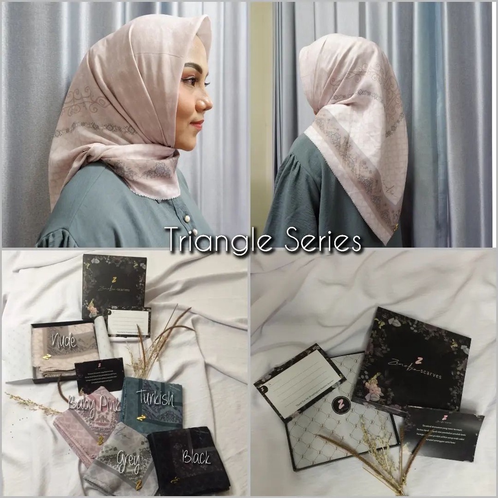 Hijab Segiempat Printing Voal Premium Lasercut Motif Triangle Series By zenobia Scarves