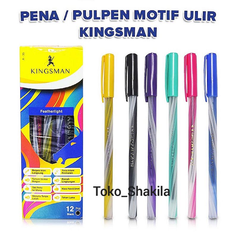 

Pulpen/ Pena/ Bolpoin Ulir Merk kingsman 1 pack ( 12 pcs)