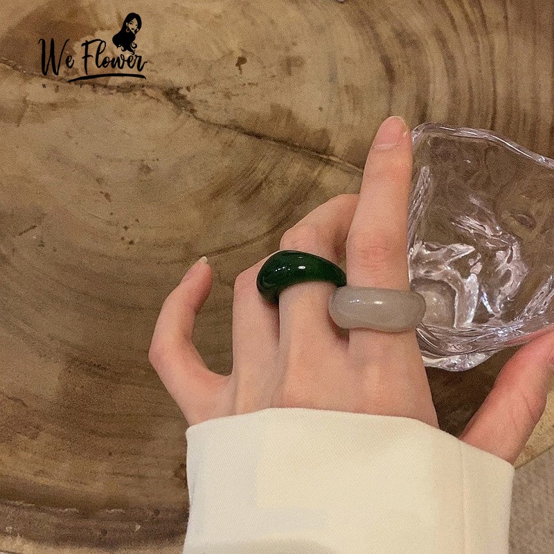 We Flower Chic Geometris Warna-Warni Akrilik Buku Jari Cincin Untuk Wanita Perempuan Elegan Susun Chunky Resin Ring Fashion Jari Perhiasan Hadiah