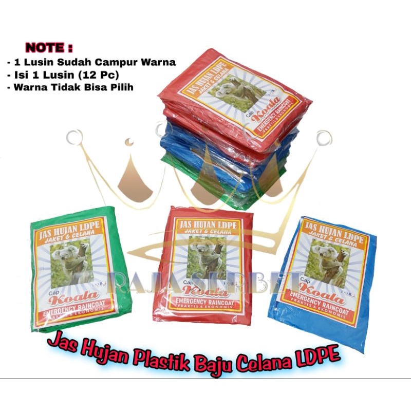 1 LUSIN (12 Pc)..JAS HUJAN PLASTIK NEW KOALA HDPE/LDPE BAJU CELANA / STELAN