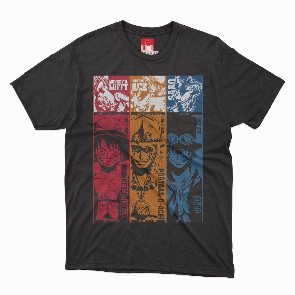 GALETHA Kaos Distro Anime Luffy Ace Sabo One Piece Murah Terbaru Lengan Pendek dan Panjang Katun Com