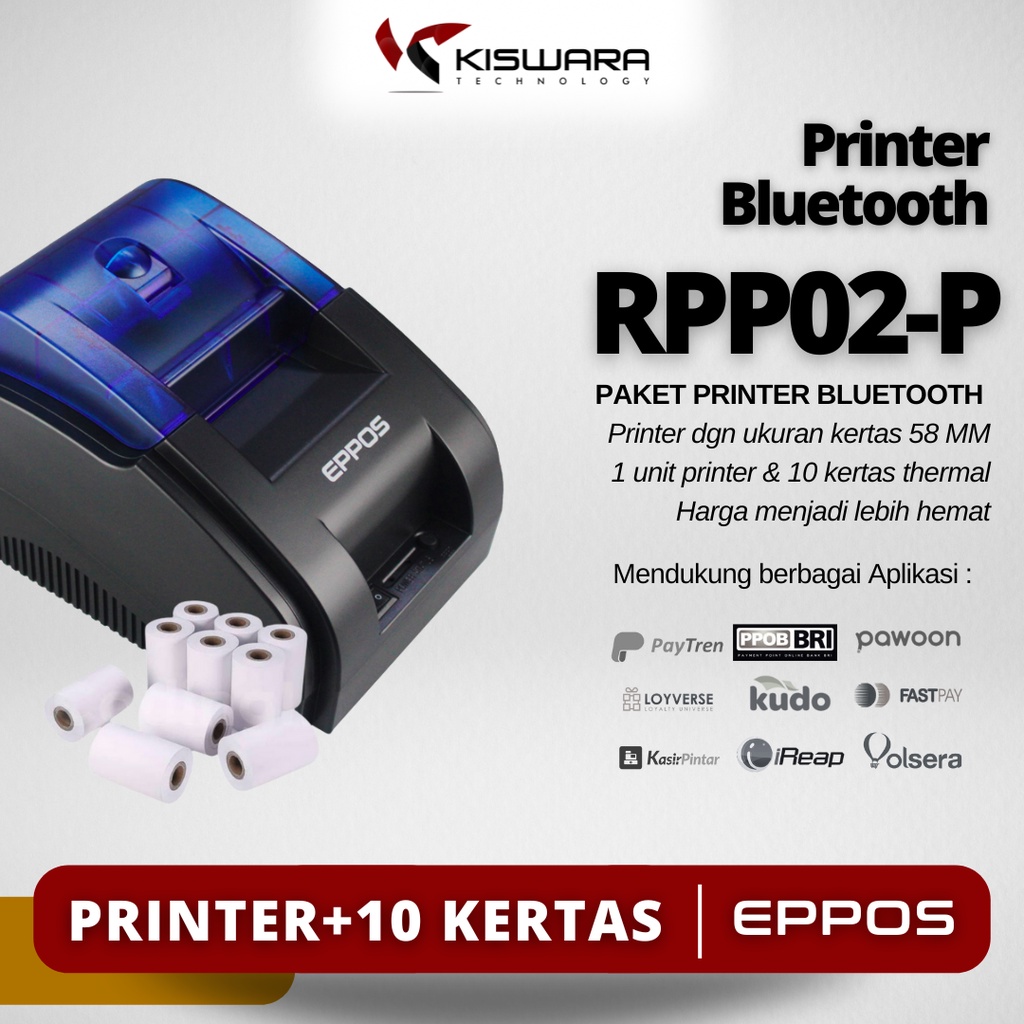 Paket Printer Bluetooth EPPOS RPP02 + 10 Roll Kertas ALAT KASIR