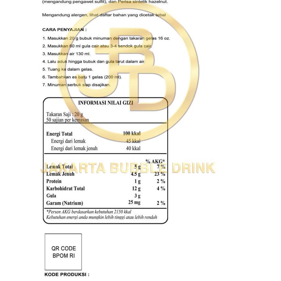 

BAYAR DITEMPAT✔️Bubuk Minuman CHOCO HAZELNUT Powder 1 KG - JBD | HALAL|KD2