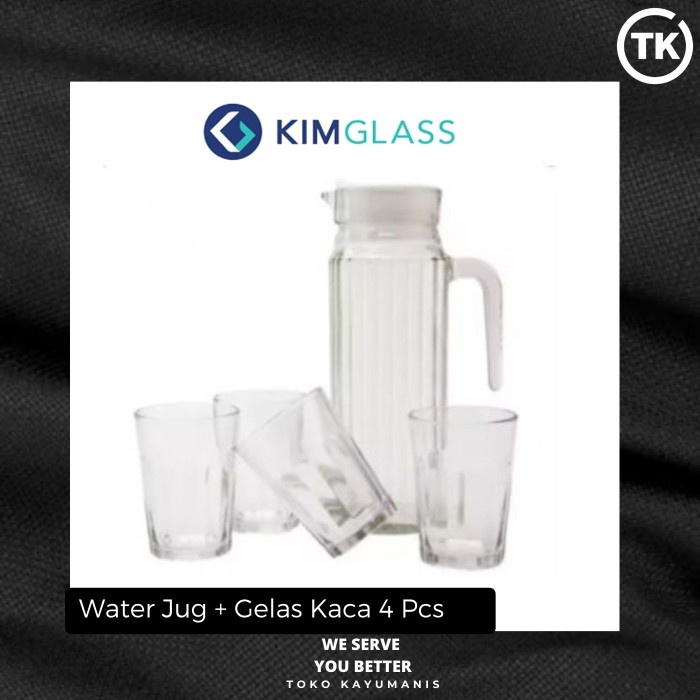 Peralatan Minum Kimglass Teko Set + 4 Gelas Kaca / Water Jug Set / Pitcher Set