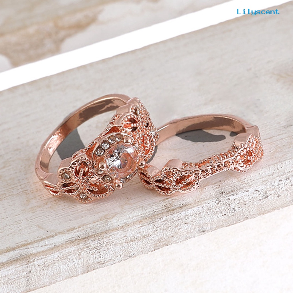 [LS]2Pcs Cincin Tunangan Cincin Pasangan Berlian Imitasi Indah Elegan Yang Indah Untuk Anniversary