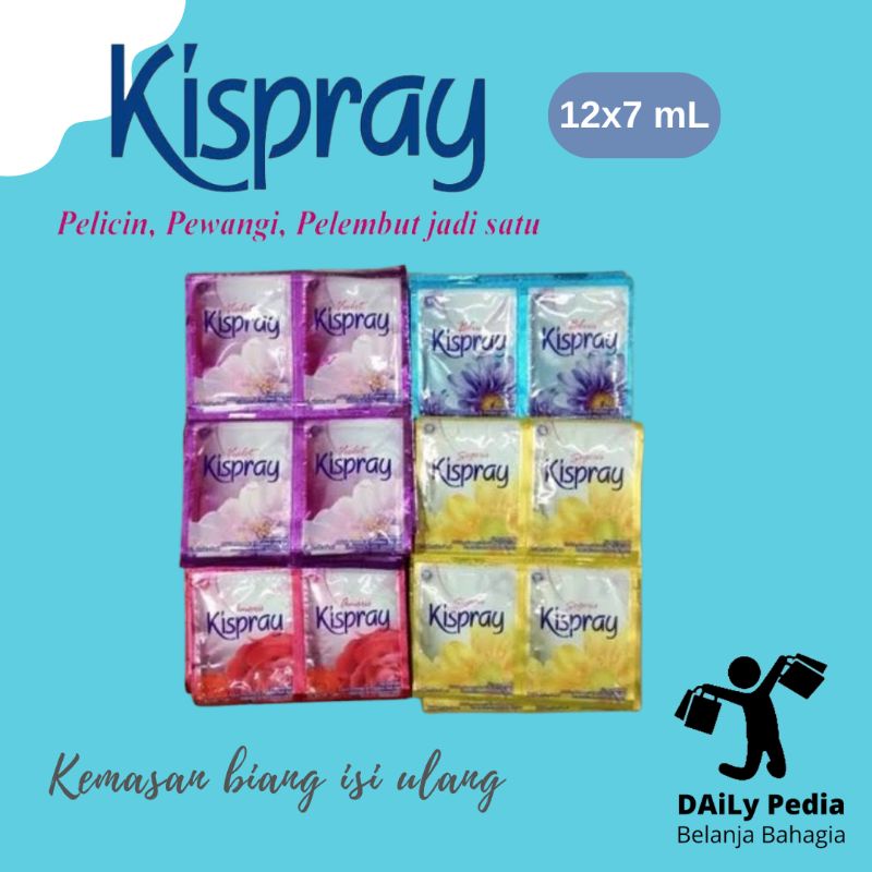Kispray Pengharum Pelicin Pelembut pakaian kemasan sachet 6 ml ekonomis 1 renceng isi 12 murah