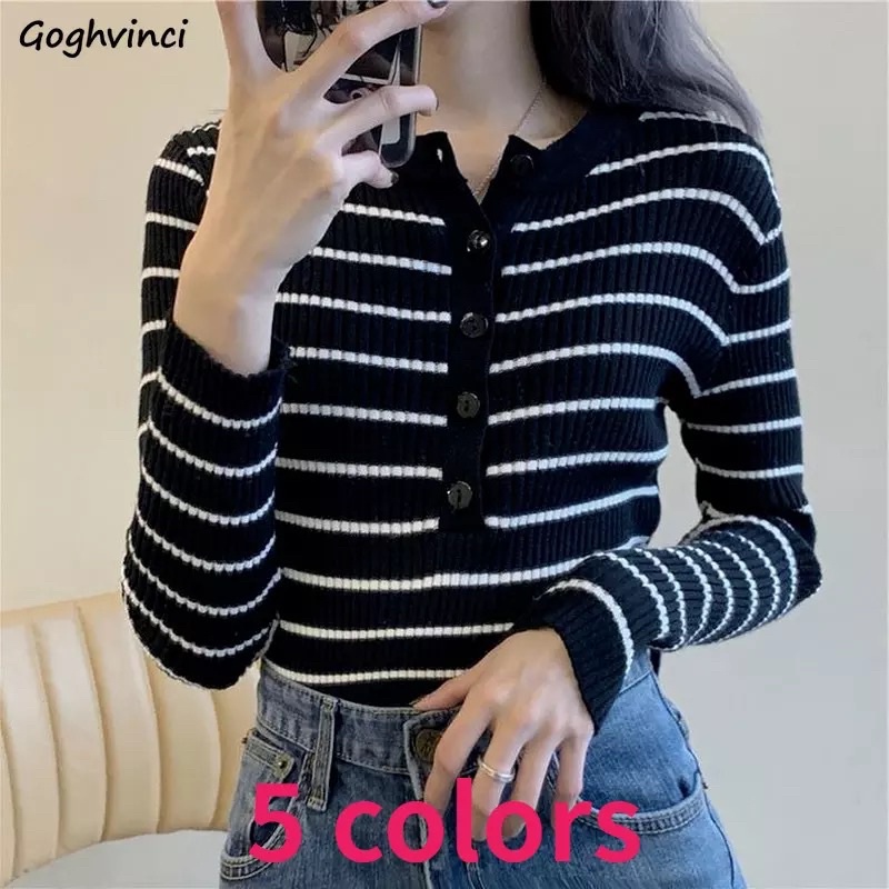 Atasan wanita Baju Rajut Oneck stripe lengan panjang