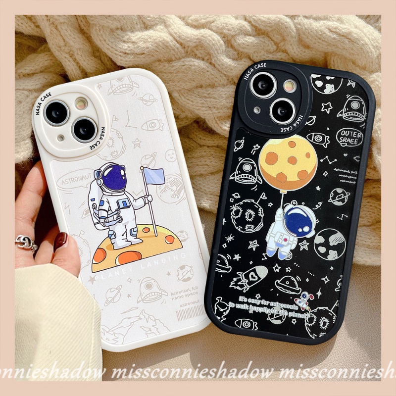 Couple Case Compatible for IPhone 6 6s 7 8 Plus 11  13 12 14 11 Pro Max 14 Plus XR X XS MAX SE 2020 Trendy Brand NASA Soft TPU Cartoon Astronaut Space Phone Cover