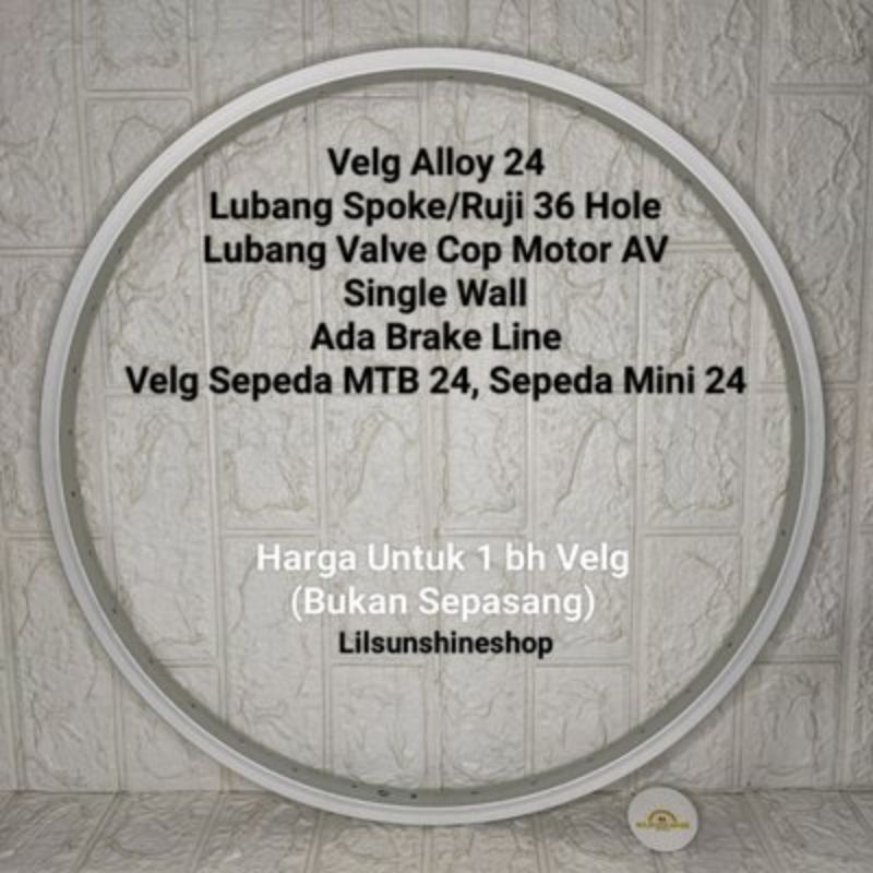 Velg Rims 24 Lubang 36 Alloy RRT Single Wall Rim 36H Sepeda MTB Mini (1pc)