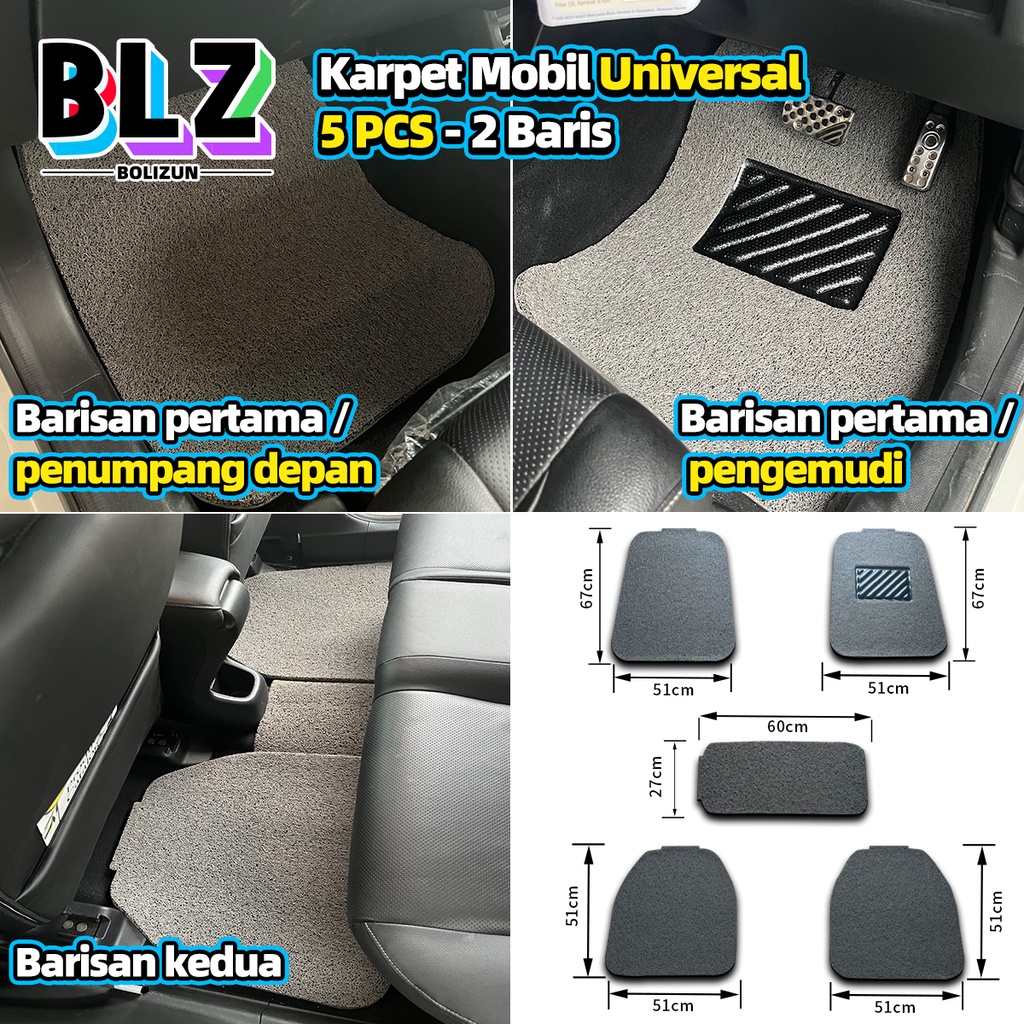 Bolizun Karpet Mobil Universal pvc mie bihun 5 PCS - 2 Baris / Universal Fit Car Mats / Car Floor Mats