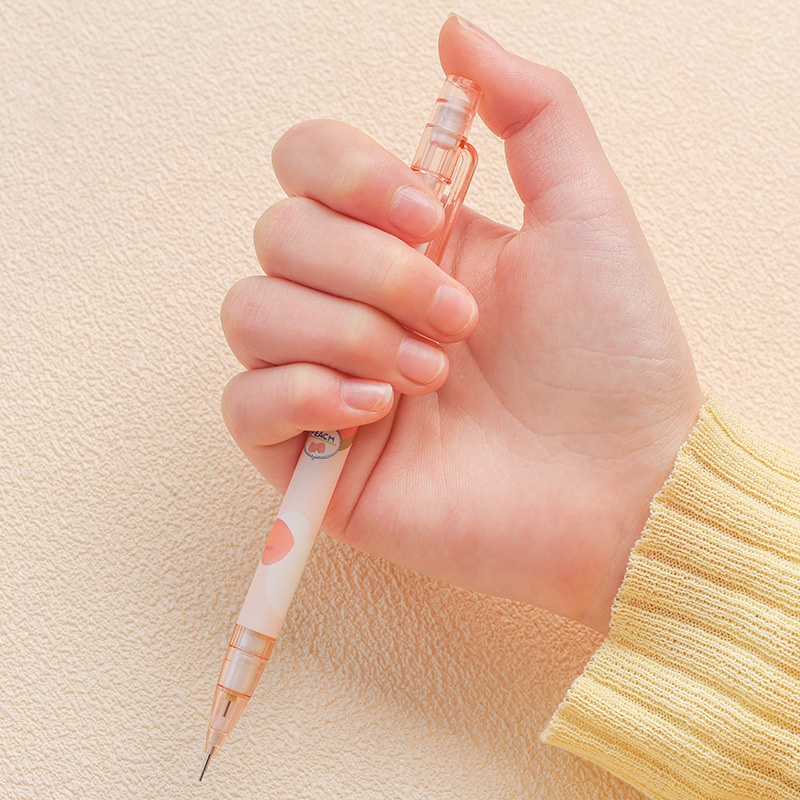 Desain Persik Lucu Pensil Otomatis Dengan Penghapus 0.5mm Replaceable Grey Refill Automatic Pen Alat Tulis Kantor Siswa Umum Pena Tulisan Push Core