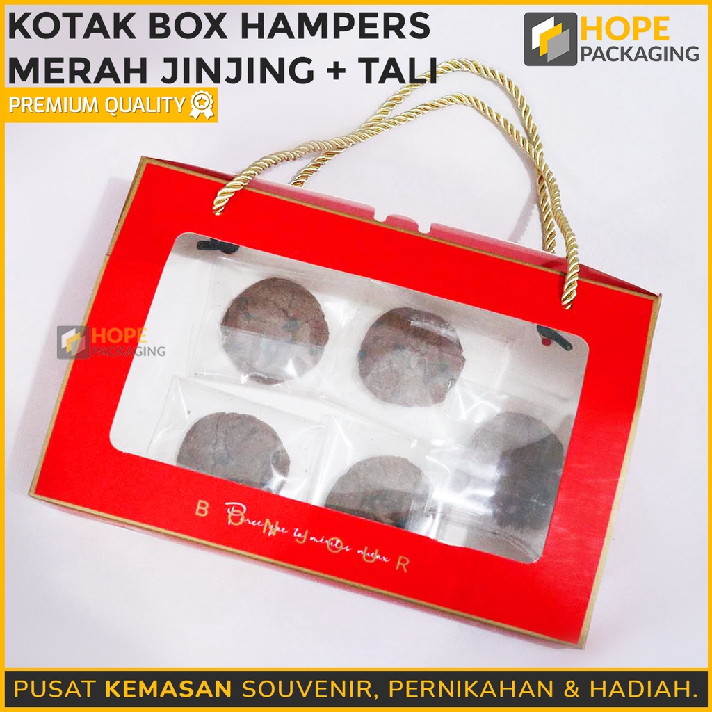 Kotak imlek / Kotak Coklat / Kotak Permen / Mika Merah + Tali / kotak kue donut dessert box egg tart box pie