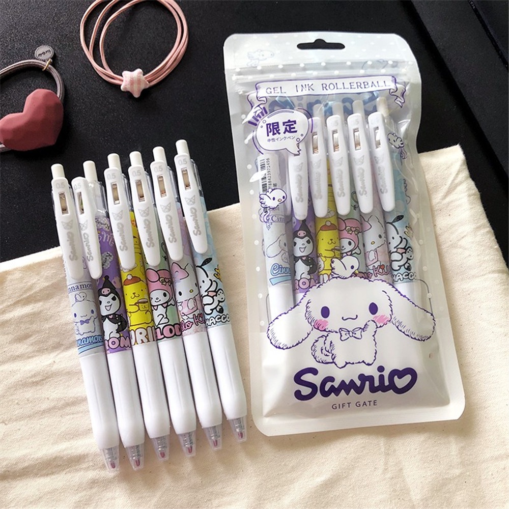 [COD Tangding] 6pcs Lucu Sanrio Siswa 0.5mm Pena Netral Coolomey Jade Guigou Gadis Kartun Pulpen Alat Tulis