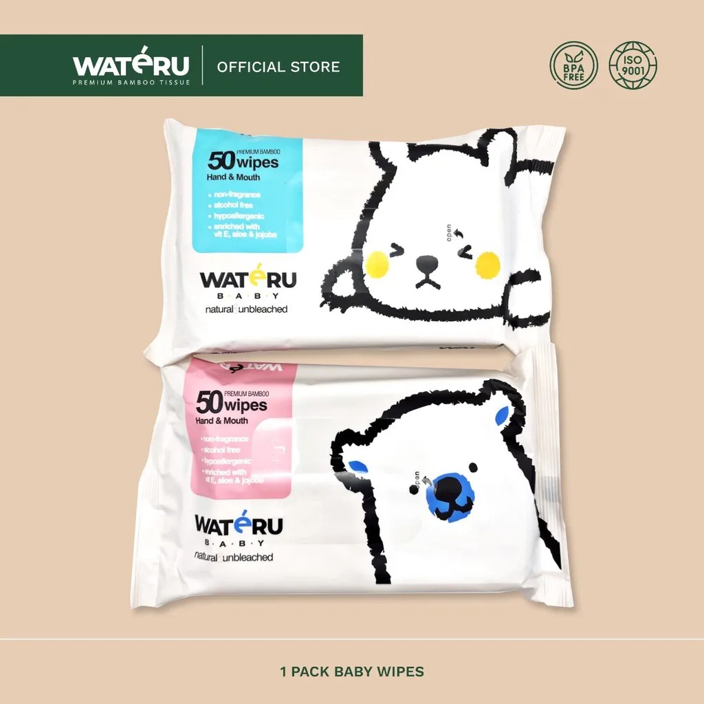 Wateru Premium Bamboo Tissue Basah [50 Sheets] 1 Pack TIsu Basah Bayi / Anak